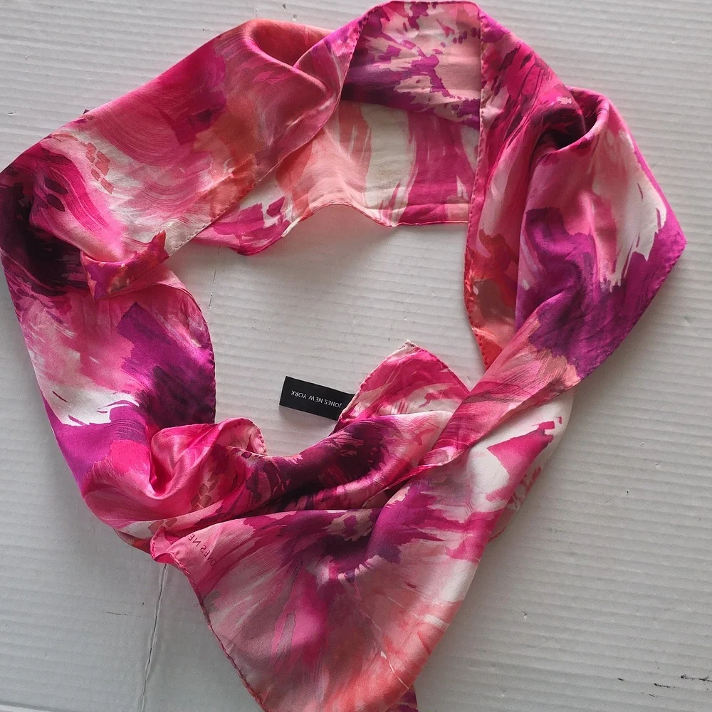 Silk Jones New York 100% Silk Floral Scarf Pink Purple Print